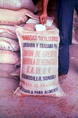 Grain sack with a warning