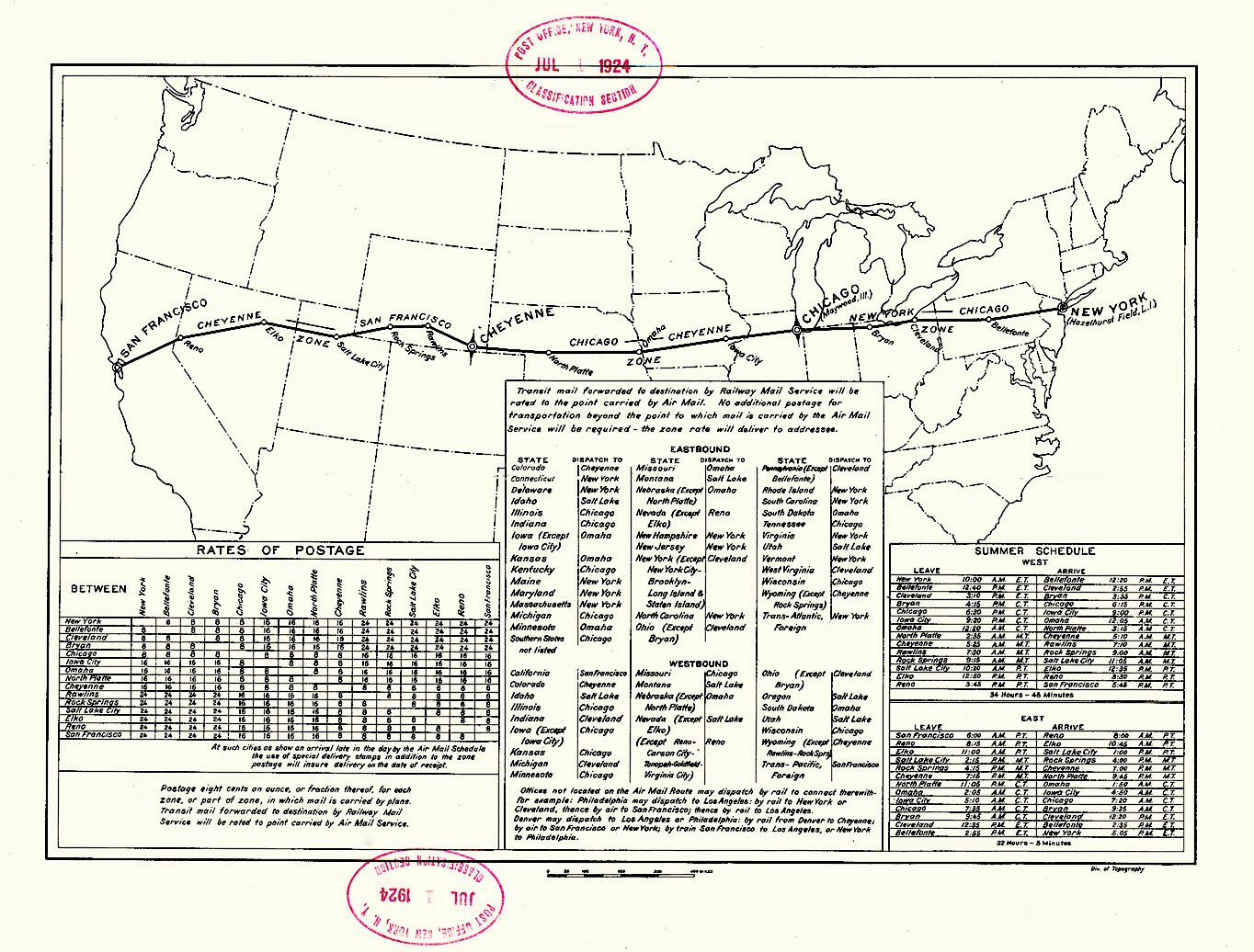 Air Mail Route map, 1924