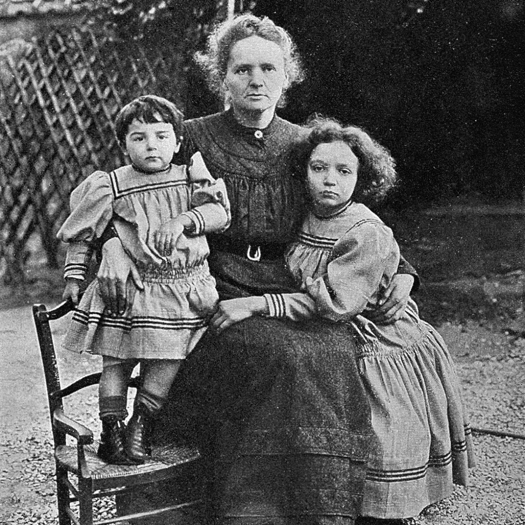 Marie Curie and her daughters Eve and Irene